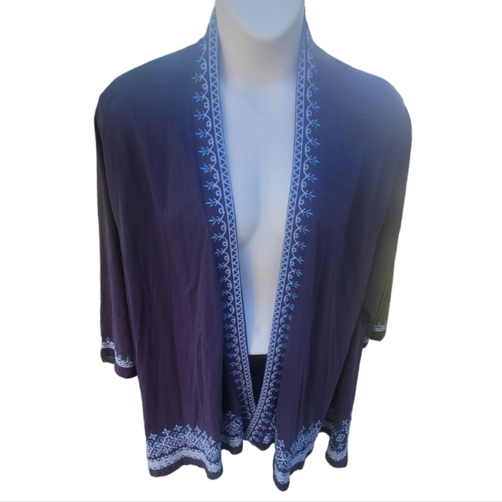 COLDWATER CREEK plus size blue embroidered topper jacket cardigan 3x 24